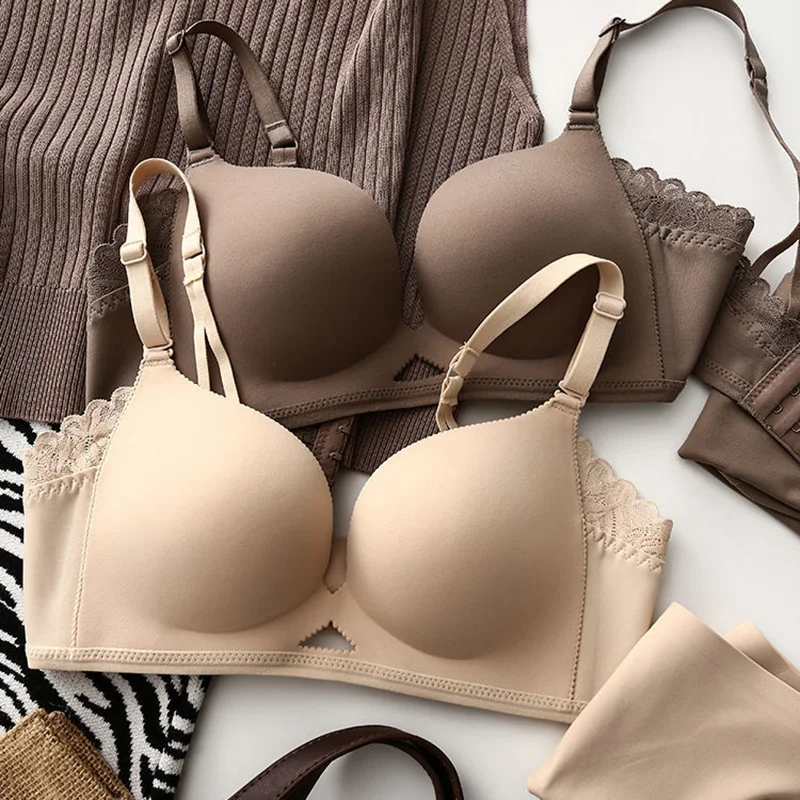 

Sexy Backless Underwear Women Small Chest Push Up Bras Wireless Bra Soft Lingerie Female Brassiere Seamless Floral Lace Bralette