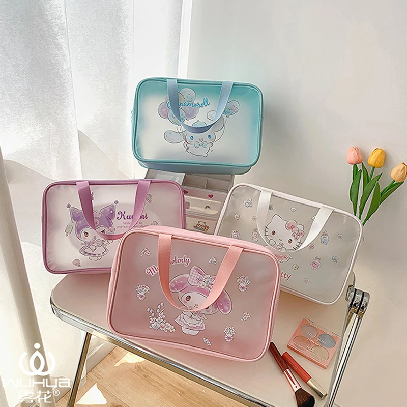 

Sanrio Kawaii Cinnamoroll Kuromi My Melody Hello Kitty Cartoon Waterproof Portable Cosmetic Bag Y2K Girls Wash Beach Bag