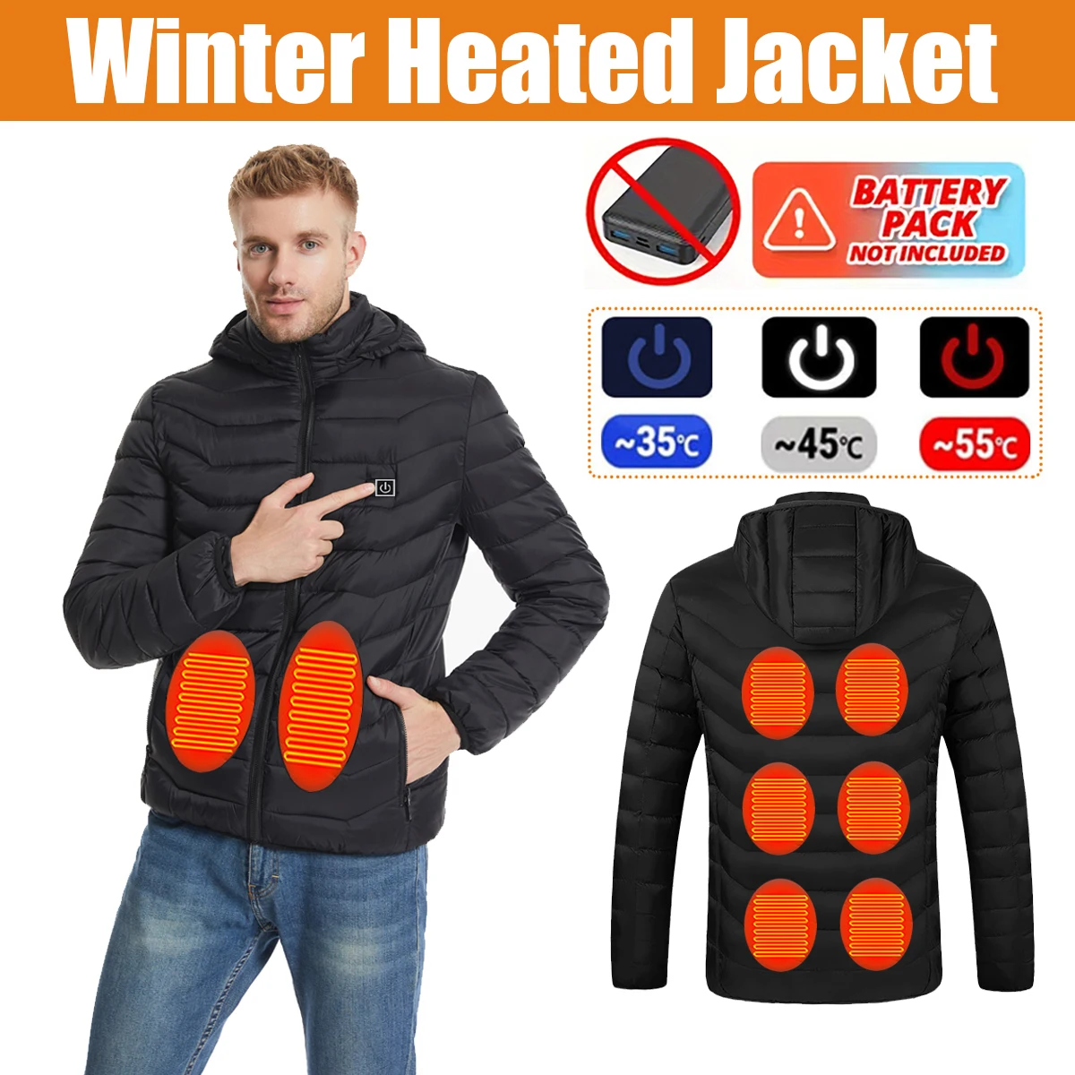 Мужская и женская зимняя теплая куртка с подогревом