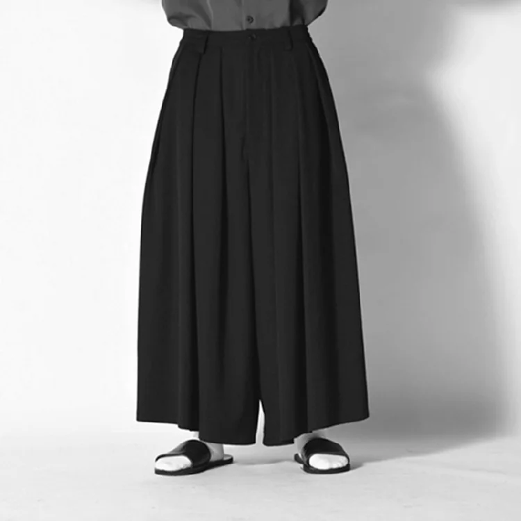 

casual Men's pants wide leg pants skirt pants ultra loose pleated dark tide male youth fashion new urban fashion