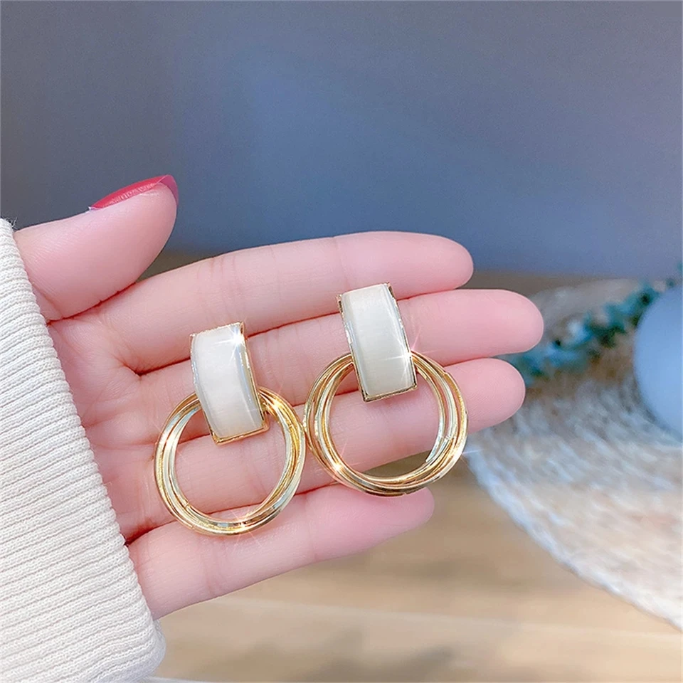 

Opal Circle Pendant Dangle Earrings Fashion Party Luxury Accessories Sexy Korean Girl‘s Jewelry for Woman Wholesale Statement