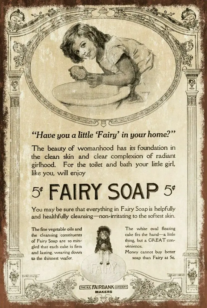 

Fairy Soap Advert Aged look Vintage Retro style Metal Sign Plaque, bathroom