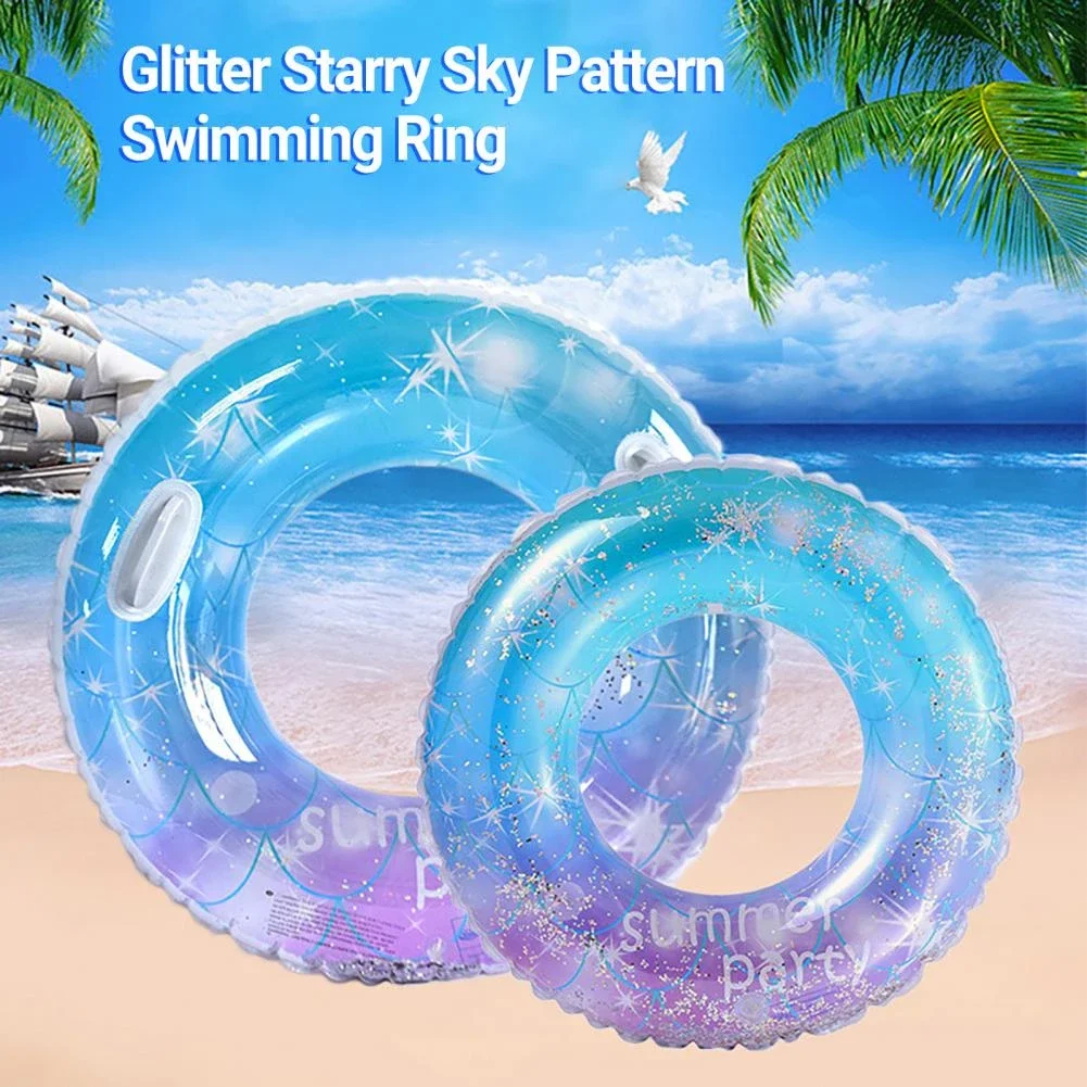 Adult Children Floating Flash Star Pattern Swimming Ring with Handle Strong Buoyancy Inflatable Float Water Fun Swimming Toys