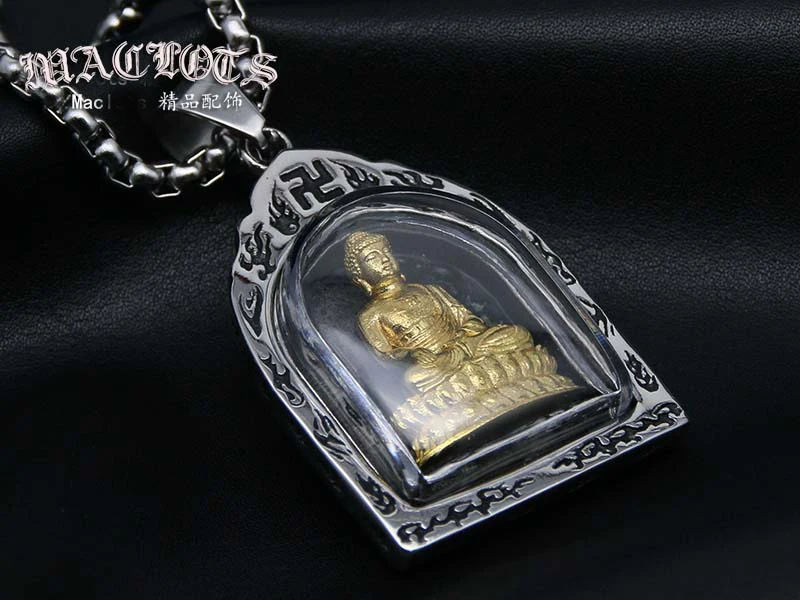 

good luck Buddhist Greco-Buddhist pocket travel efficacious Buddha Bless Talisman Titanium steel Pendant Amulet