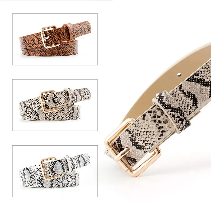 Fashion New Women Retro Pu Leather Snake Skin Texture Waist Belt Women Jeans Dresses Clothing Paired with Fine Belt for Girls