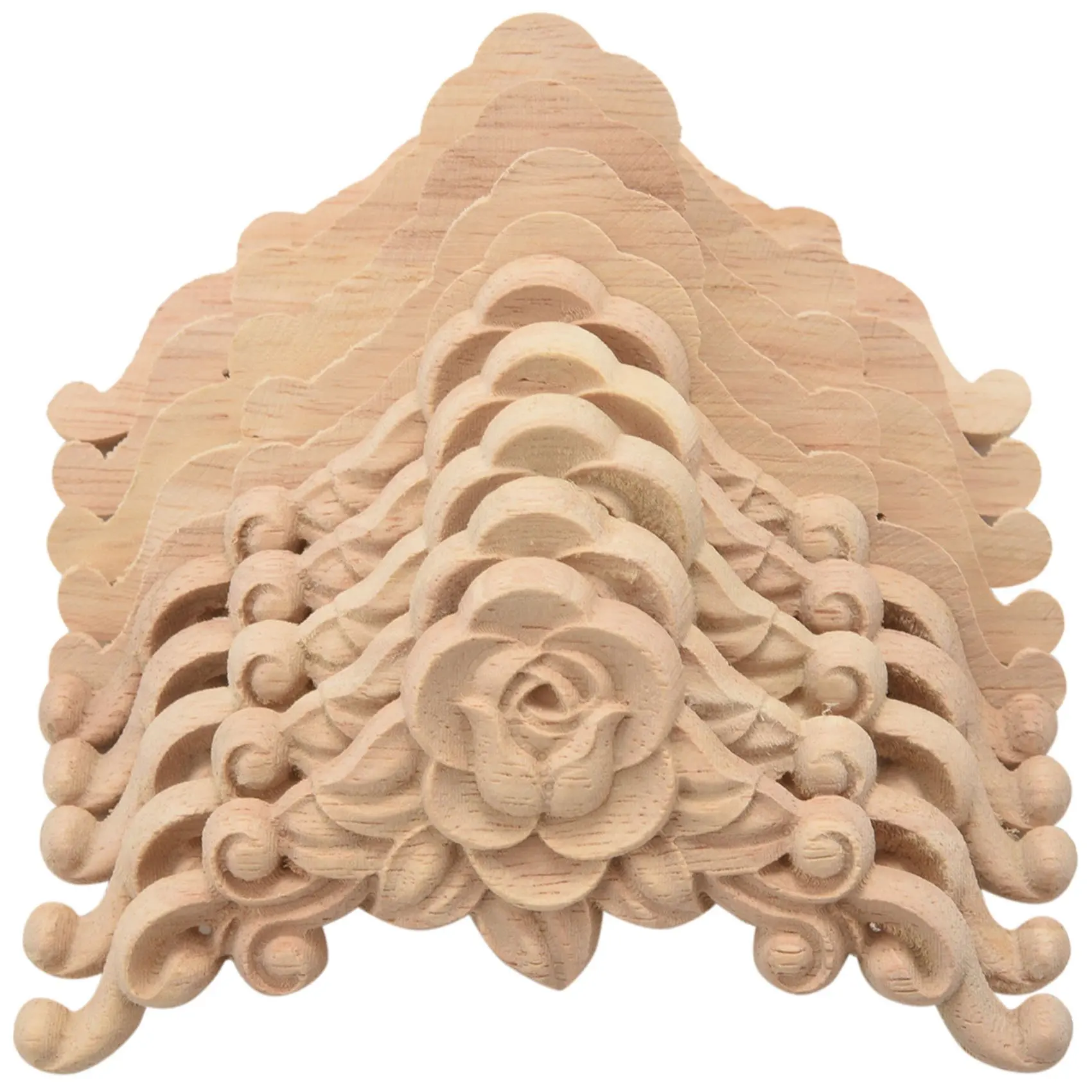 

10PCS Floral Wood Carved Decal Corner Applique Decorate Frame Wooden Figurines Cabinet Decorative Crafts
