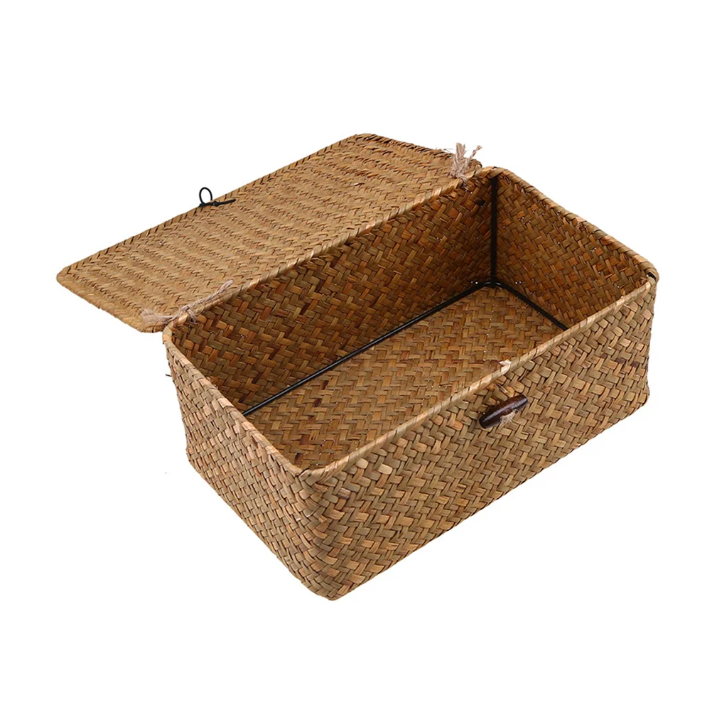 

Basket Storage Woven Baskets Wicker Box Lid Seagrass Rattan Seaweed Bin Desktop Bins Organizer Lids Large Shelf Shelves Straw