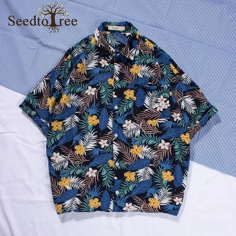 Summer Print Pattern Beach Casual Short Sleeve Shirts Men's Single Breasted Lapel Floral Shirts