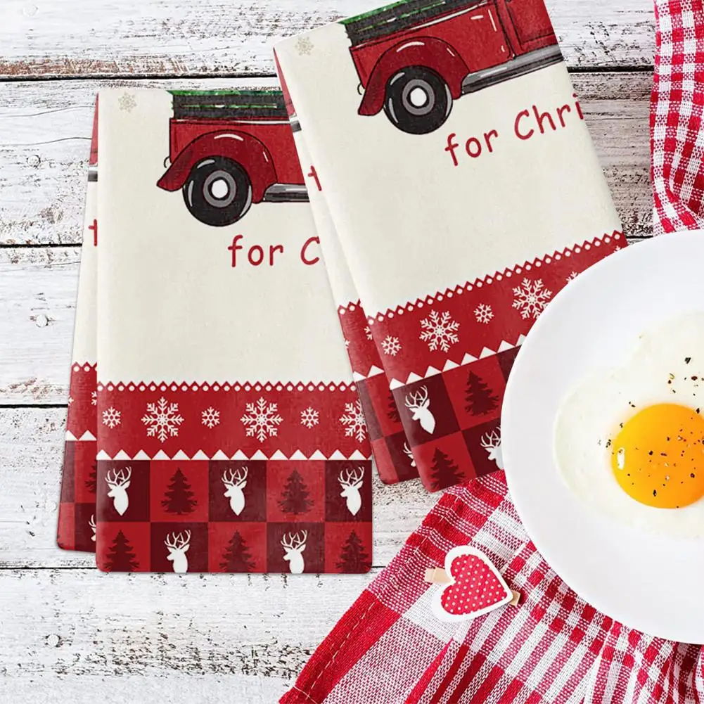 

Excellent Dish Cloth Towel Multi-purpose Washable Kitchen Towel Xmas Tree Snowman Print Cleaning Towel
