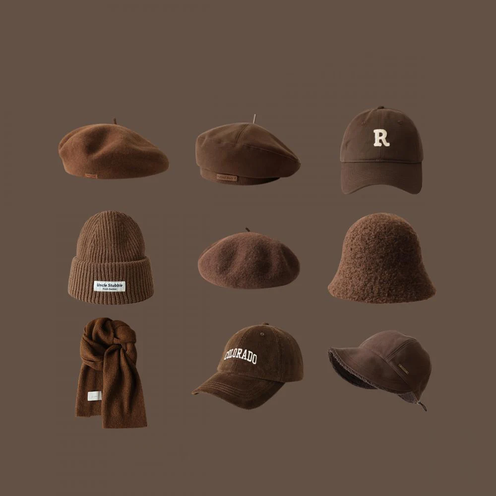 

Trendy Coffee Beret for Men and Women Korean Baseball Cap Knitted Hat Plain Fisherman Hat Plush Outdoor Warm Everything Gift
