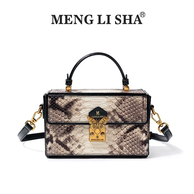 

Menglisha/Women's Handbag 2023 New Vintage Snake Leather Bag Designer High Sense Lock Buckle Snake Pattern Oblique Cross Box Bag