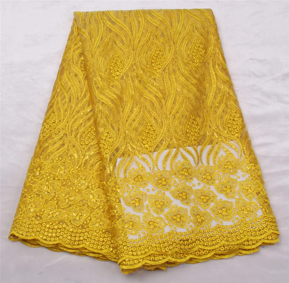 

Yellow Wedding Dress Sewing Fabric Charming African Tulle Lace Fabric High Quality Embroidered Sequins Lace Fabric 2021 C483