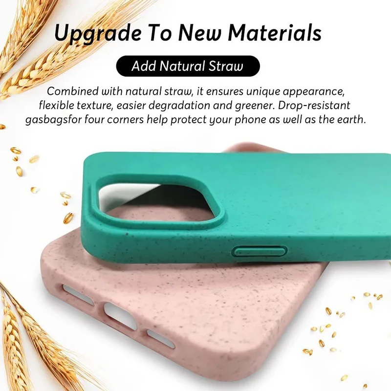 Чехол для iphone 15 14 13 pro max, мягкий соломенный чехол с полным покрытием, бампер для iphone 15 14 13, экологически чистый
