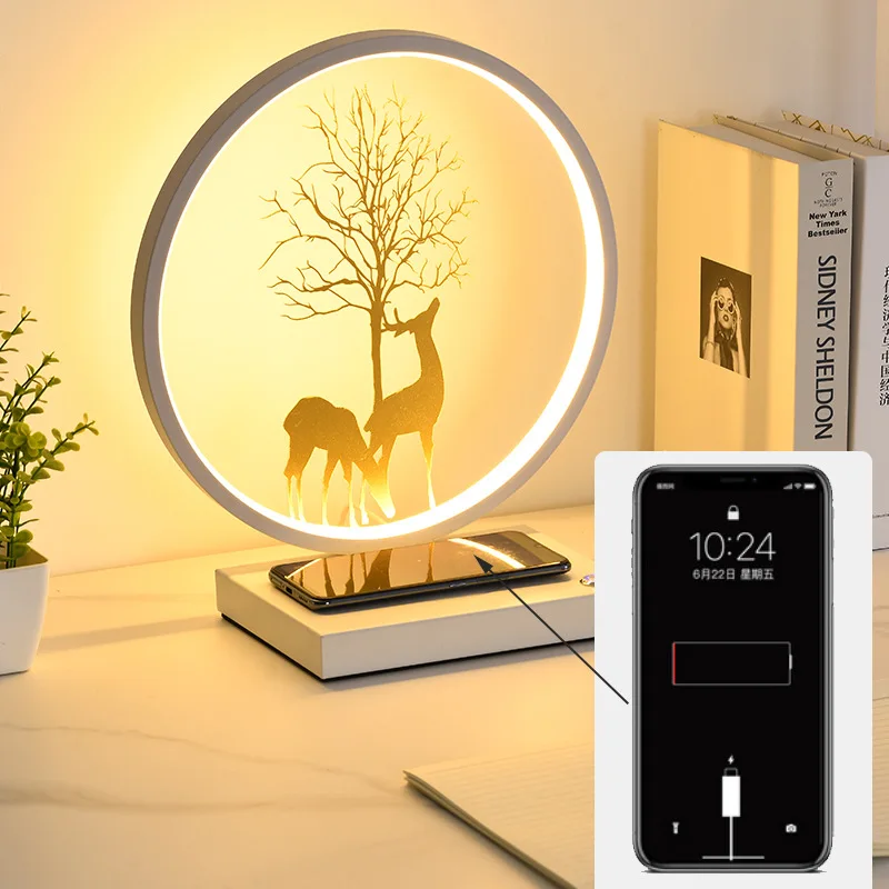 

LED Decorative Desk Lamp Mobile Phone, Wireless Charging Simple And Creative Decorative Lighting Desk Lamp Infinite Dimming