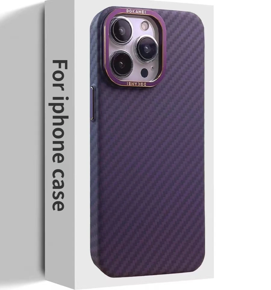 

Чехлы для телефонов из углеродного волокна Kevlar для Iphone 15 14 Pro Max, чехол с металлическим кольцом и объективом, легкая поликарбонатная текстура, чехол для Apple 15 13 Promax