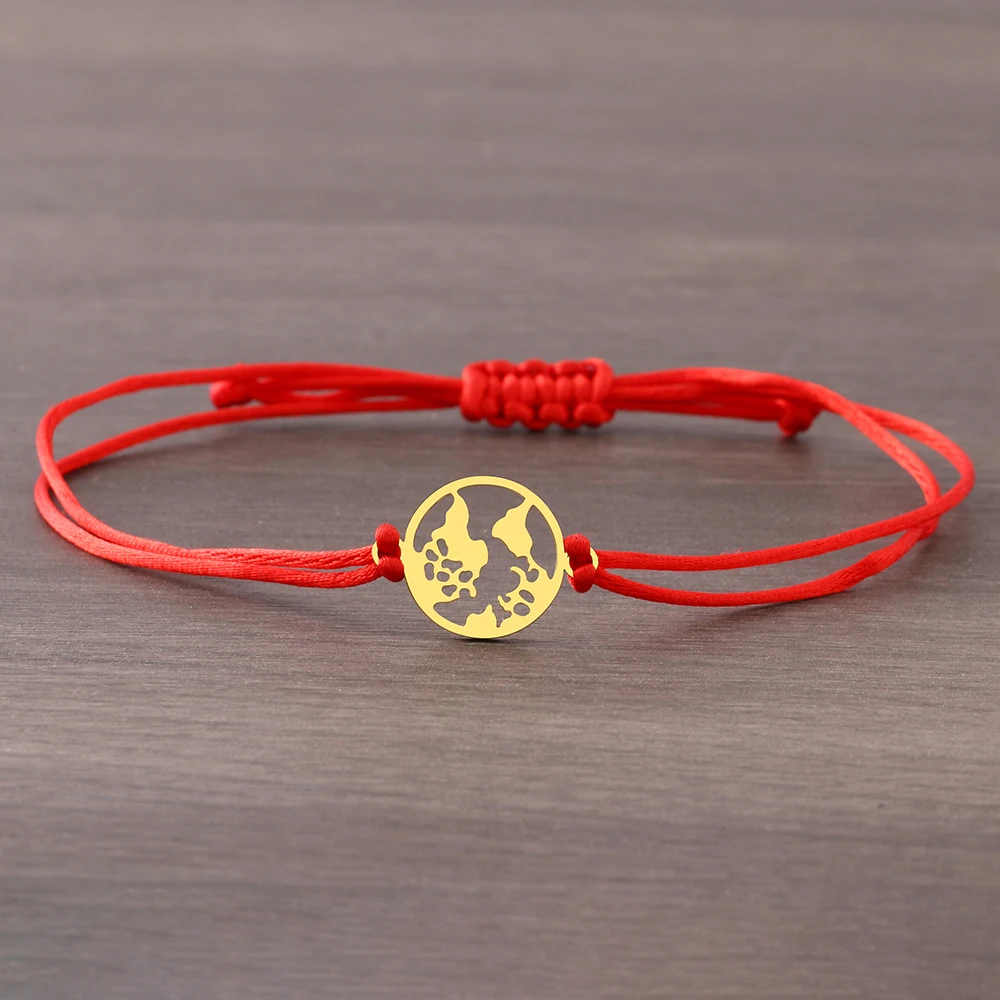 

Stainless Steel Bracelets World Map Fashion Accessories Hand Braided Black Red Rope Lucky Charm Bracelet For Women Jewelry Gifts