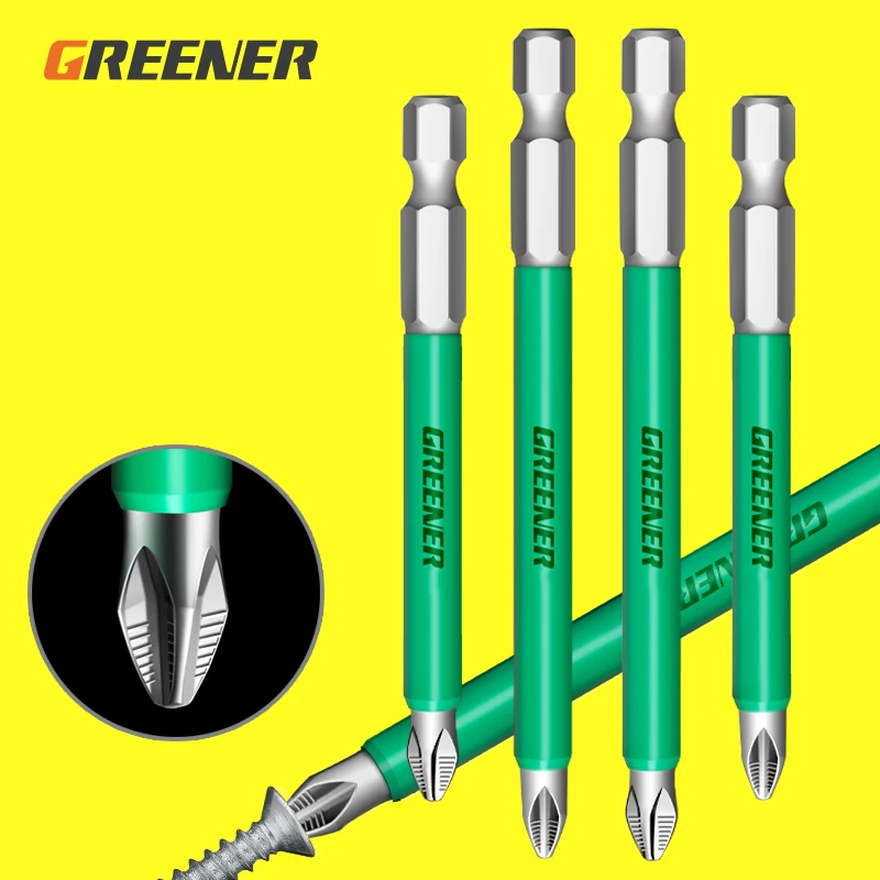 Greener Screw Electric Screwdriver Set 25 50 65 70 90 150mm PH2 Anti Slip Magnetic Batch Head Cross High Hardness Hand Drill Bit