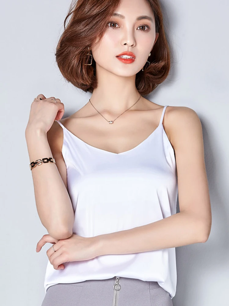 Женская атласная майка без рукавов