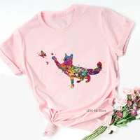 funny pink tshirt womens clothing watercolor dog love butterfly animal print t shirt femme harajuku kawaii clothes t shirt tops