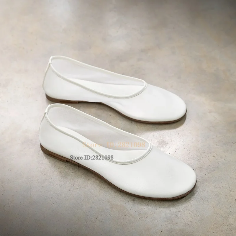 Балетки женские сетчатые из чистого белого тюля дышащие туфли на плоской подошве