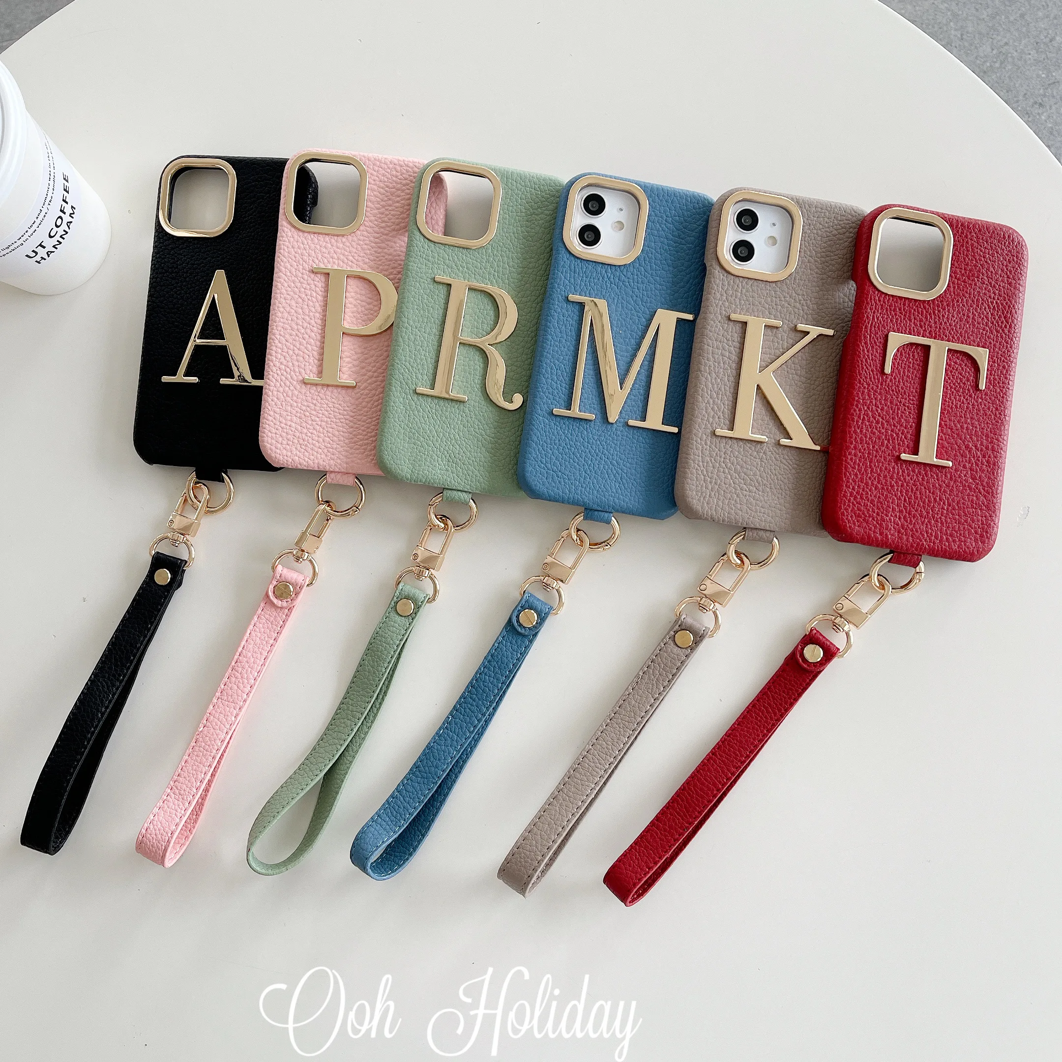 New Female Leather Custom Initial Leather Hand Rope Gold Letters Phone Case For iPhone 14 14ProMax 14Plus 13Promax 13 12 11