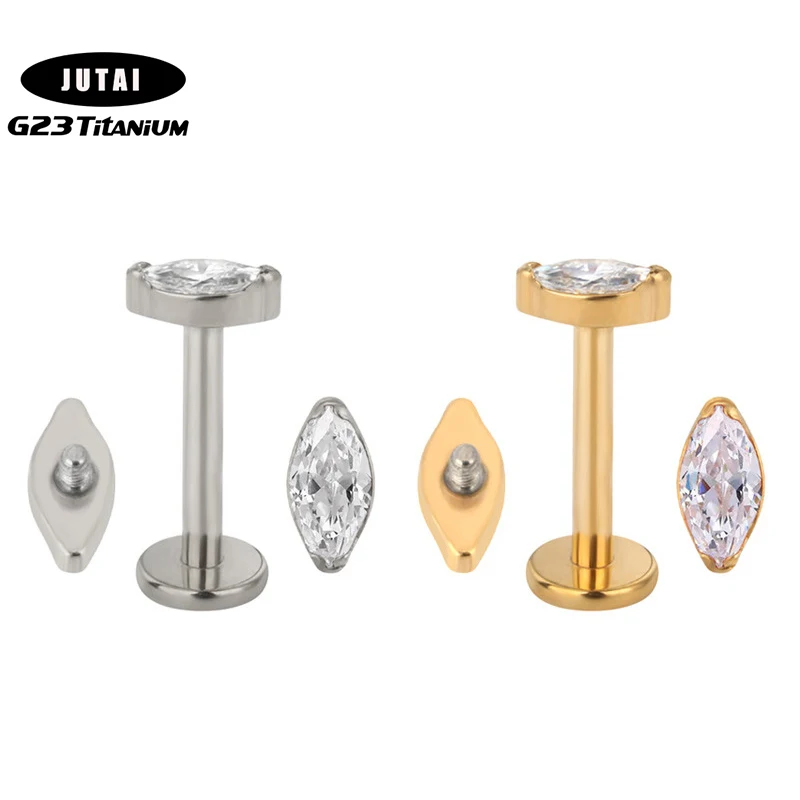 

G23 Titanium Piercing Lip Stud Horse's Eye CZ Internal Thread Helix Cartilage Tragus Earring Labret Piercing Jewelry Wholesale