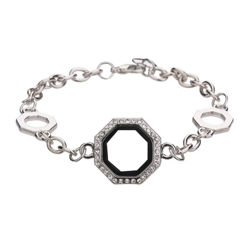 

5PCS Rhombus Chain Rhinestone Glass Living Memory Floating Locket Alloy Pendant Charms Jewelry DIY Making Bracelet For Women Men