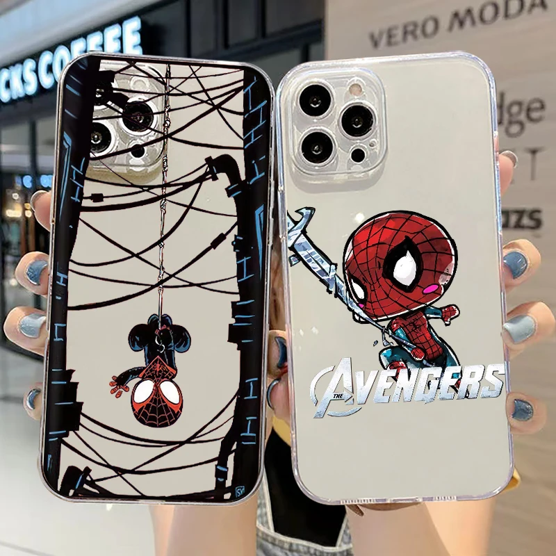 

Cartoon Marvel Spiderman For iPhone 13 12 11 Pro 12 13 Mini X XR XS Max 6 6s 7 8 Plus Clear Phone Case Full Protection Shell