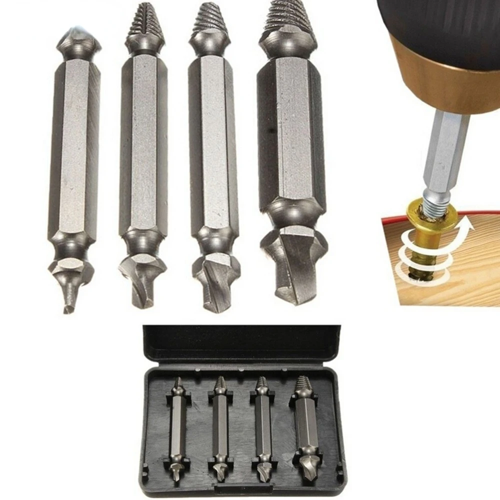 

4 Pcs/lot New Broken Bolt Remover Easy Out Stud Tool Screw Extractor Drill Bits Guide Set Hand Tool