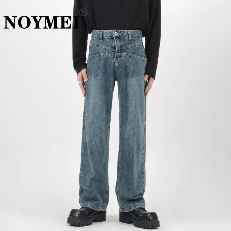 

Джинсы NOYMEI мужские однотонные, универсальные модные прямые широкие брюки из денима в Корейском стиле, винтажные свободные тузы, WA1563