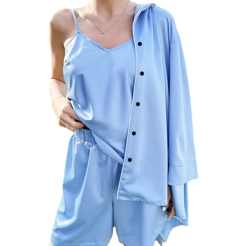 New Designs Luxury Pajamas For Women Set 2022 Designer Pajamas 3PCS Set Nightwear Women Satin Pajamas