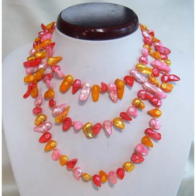 

Favorite Pearl Jewelry,60 inches Long Single Strand Multicolor Genuine Baroque Freshwater Pearl Necklace,Charming Lady Gift