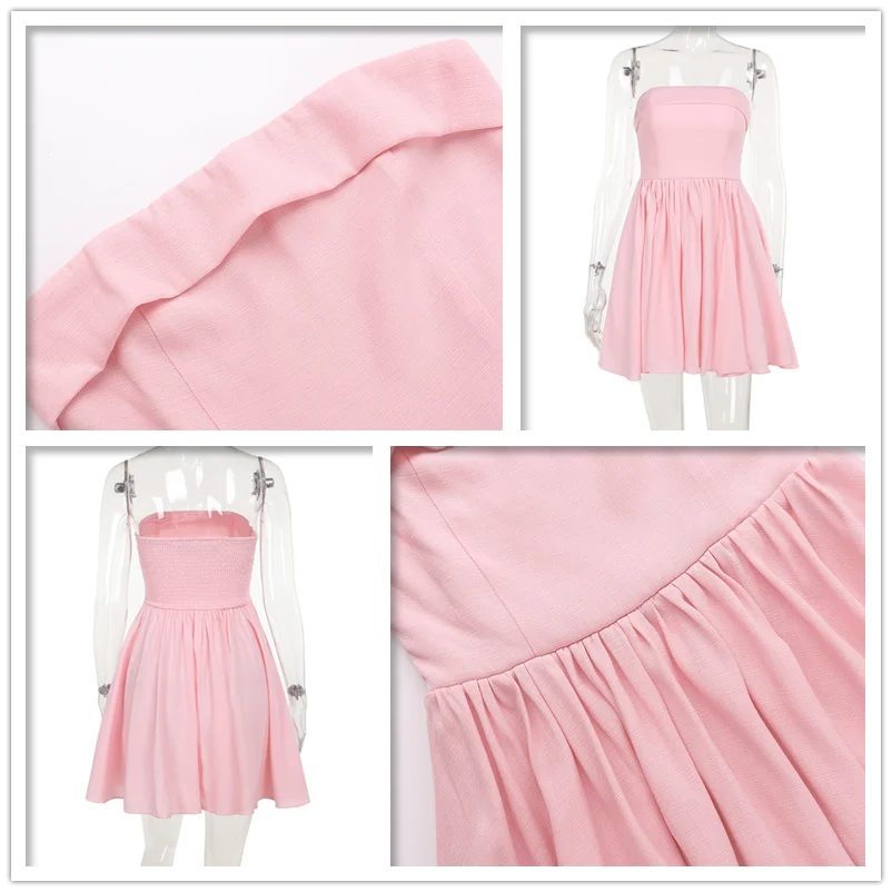 LangMao Pleated Waist Wrap A-line Dress Women Strapless Mini 2024 Spring Summer Backless Nightclub Party Dresses --------