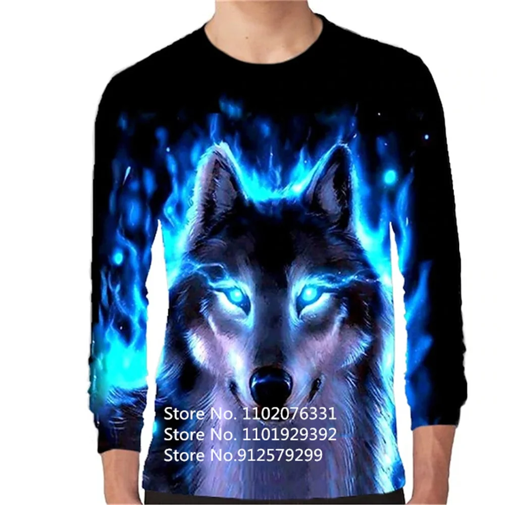 

2023 Men's Shirt Cool Wolf 3D Printing Long Sleeve T-shirt Fashion Animal Frog Trend Hip-hop Round Neck Tee