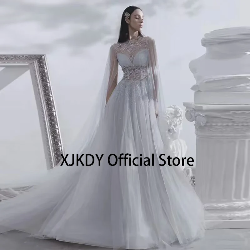 

Роскошное Серебряное Вечернее Платье Дубаи с накидкой длинные арабские платья для выпускного вечера для женщин для свадебной вечеринки