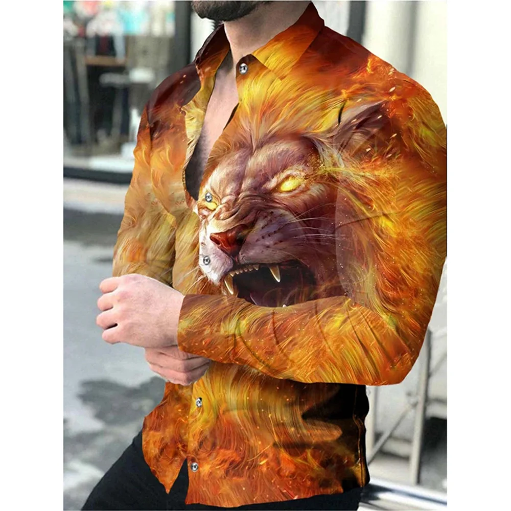 2023 Luxury men's social shirt lapel single-breasted 3D printing long-sleeved designer clothing casual street men's clothing