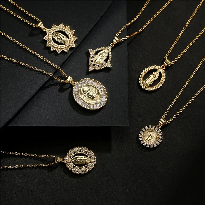 Винтажные ожерелья с подвеской Девы Марии в стиле ретро настоящее золото медь