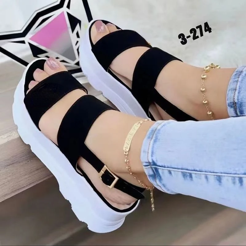 

Женские массивные сандалии в стиле панк, пляжные босоножки на танкетке, ремешок с пряжкой, уличная летняя обувь, модель 2022