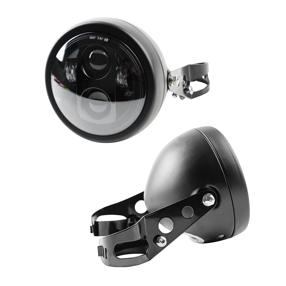 Фото Круглая светодиодная фара 5,75 дюйма с белыми DRL — Plug & Play для Harley 883, Honda CB, Suzuki GSX, Kawasaki Vulcan S №3