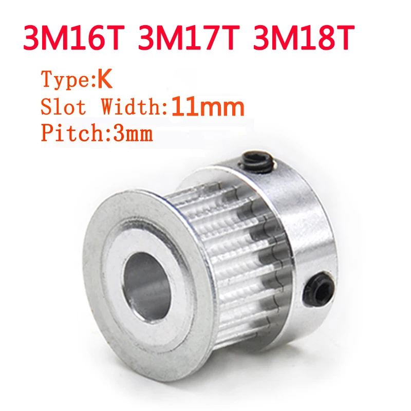 

2Pieces K Type 3M Timing Pulley Boss Aluminium Synchronous Wheel Pulleys 3M16T 3M17T 3M18T Slot Width 11mm Bore 4/5/6/6.35/10mm