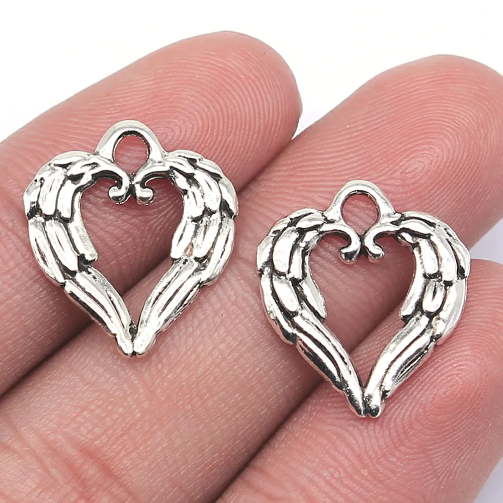 

20pcs Charms Heart Angel Wings 19x17mm Tibetan Silver Color Pendants Antique Jewelry Making DIY Handmade Craft