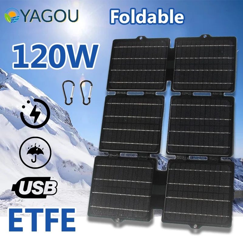 

Зарядное устройство ETFE складное на солнечной батарее, 120 Вт, 12 В, 2 USB-порта