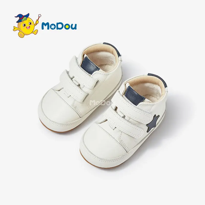 Mo Dou 2022 Children's Baby Toddler Shoes Soft Sole New Warm Plush Lining Shoes Boys Functional Shoes Comfortable Non Slip Sole