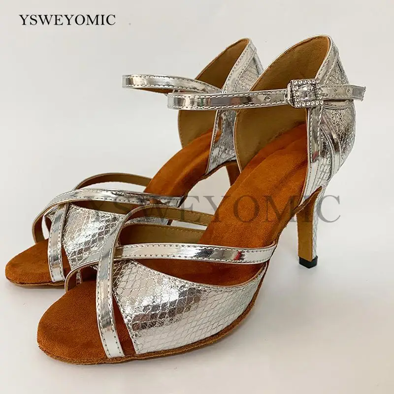 Indoor Dance Shoes 2022 Autumn New Style Zapatos de baile latino Silver PU Leather Soft Practice Dance Shoes Latin For Girls and