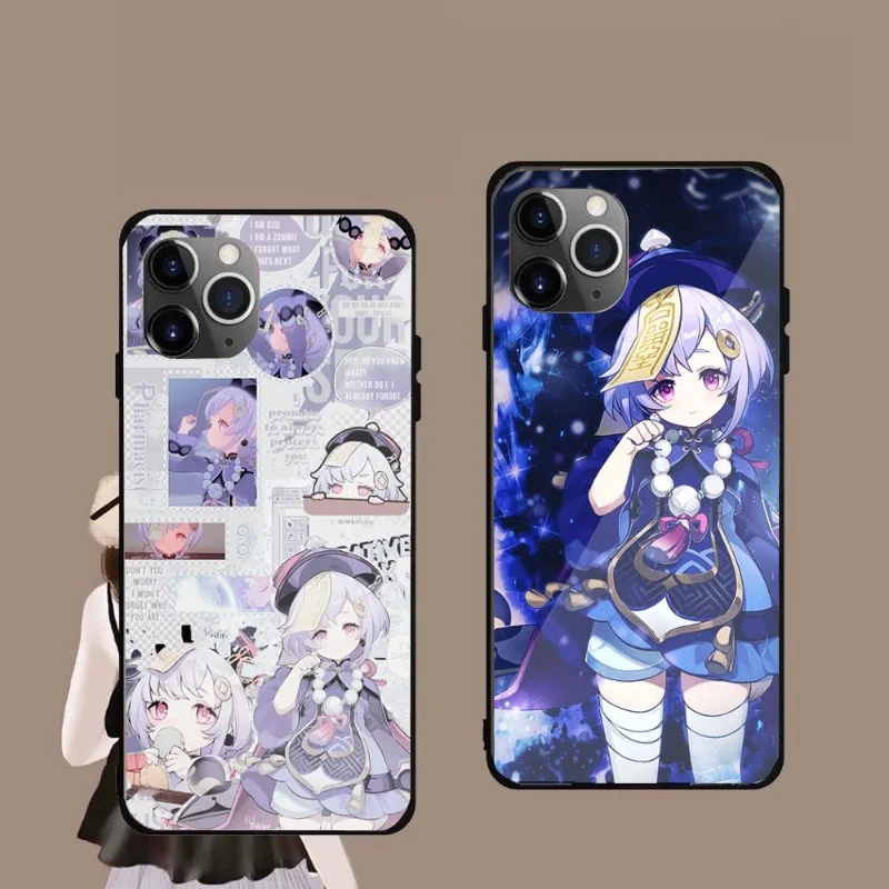 

Чехол для телефона Qiqi Genshin для IPhone 14, 13, 12, 11, XS, X, 8, 7, 6 Plus, Mini Pro Max, SE 2022, черный чехол из поликарбоната и ТПУ стекла для телефона