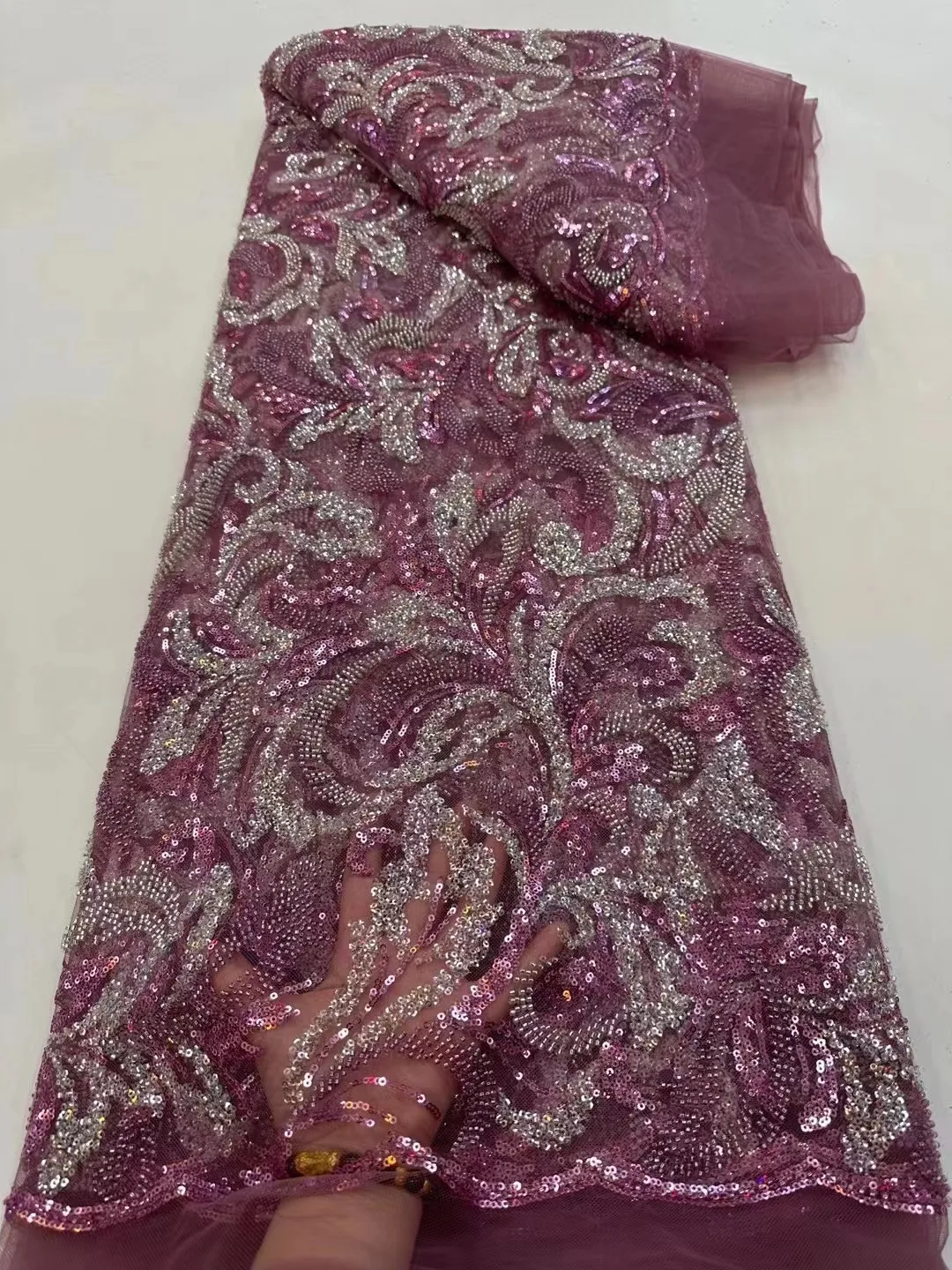 Африканская кружевная ткань с блестками 2024 фиолетовая Высококачественная