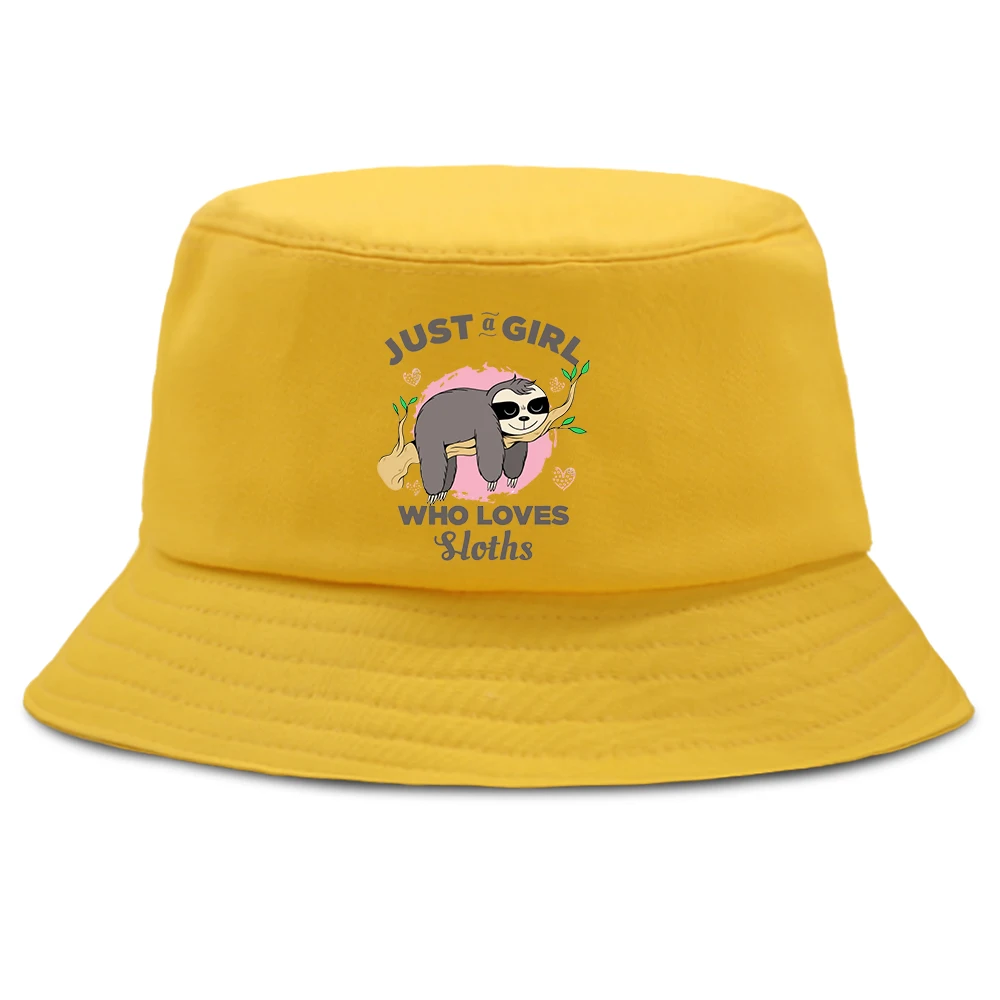 

Just A Girl Sloth Cartoon Panama Hat Women Graphic Sunbonnet Mens Caps Unisex Harajuku Sunscreen Sun Fishing Bucket Hats