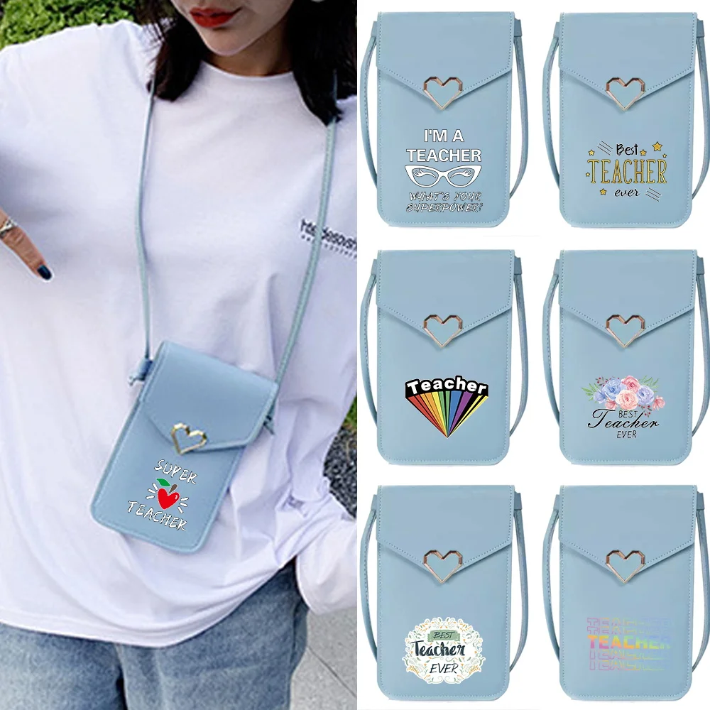 

Waterproof Mobile Phone Bag Women Crossbody Bags Pu Wallets Teacher Print for Apple/Huawei/Samsung Touch Screen Cell Phone Pack