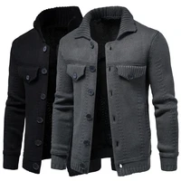 mens knitted sweater jacket warm and thicker in winter long sleeve cardigan wool mens lapel workwear cardigan outer sweater