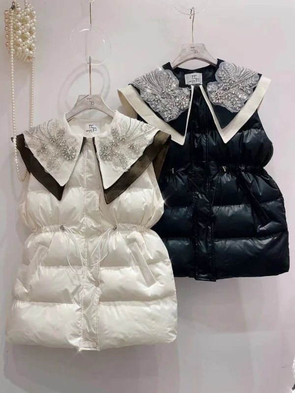 

Winter Clothes Women 2022 Heavy Beaded Vest Coat Fashion Belt V-neck Sleeveless Cardigan Women Chalecos Para Mujer